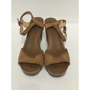 Lucky Brand 9.5 Tan Leather LP Marshha Studded Open Toe Casual Wedge Sandals